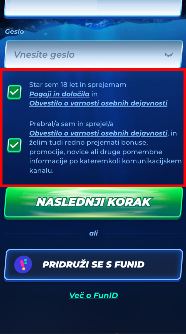 Bassbet casino korak registracije 3