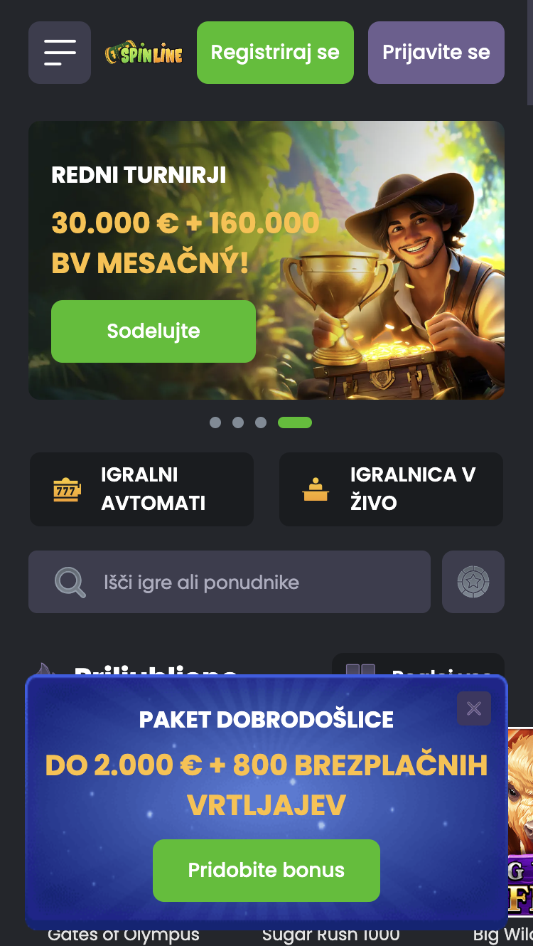 Spinline Casino korak registracije 1