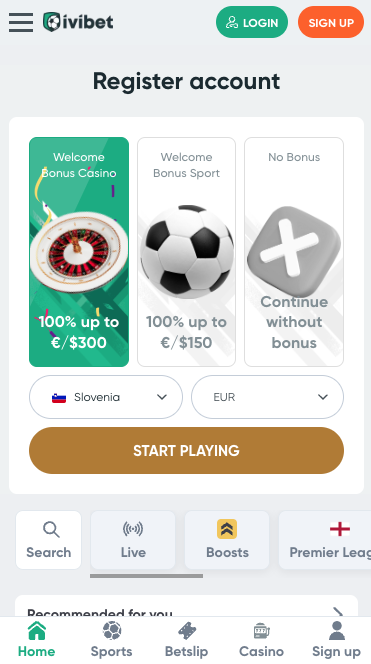 registrirati v Ivibet casino korak 1