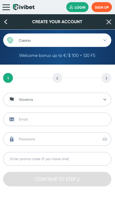 registrirati v Ivibet casino korak 2