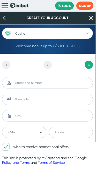 registrirati v Ivibet casino korak 3