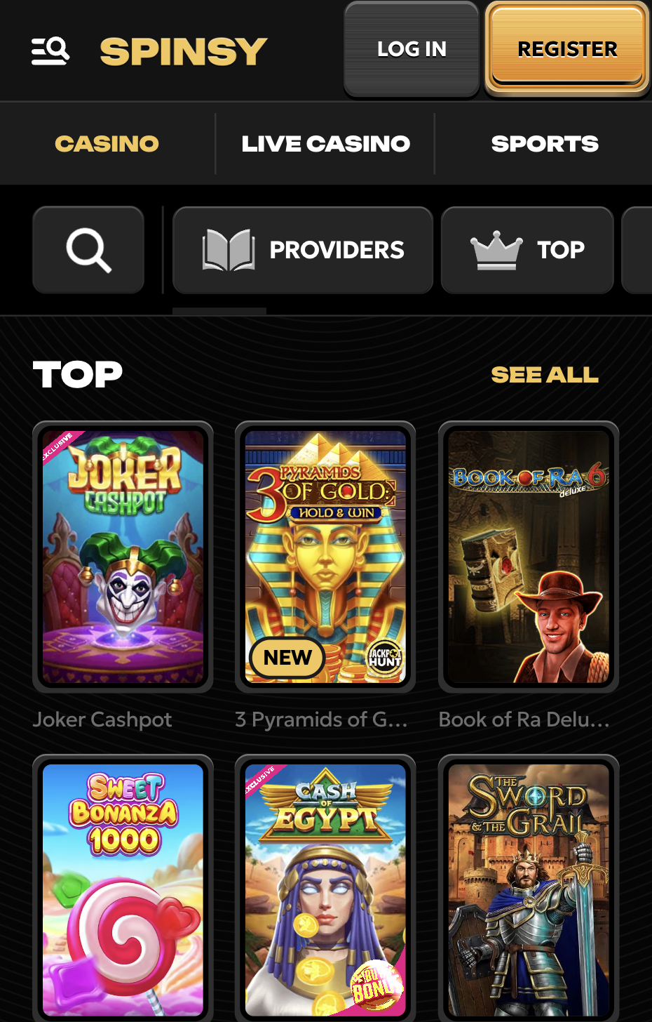 Spinsy Casino korak registracije 1