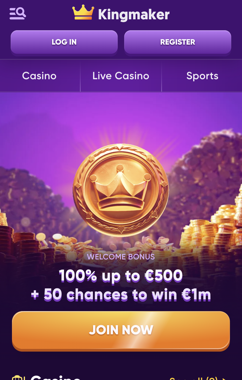 Kingmaker casino korak registracije 1
