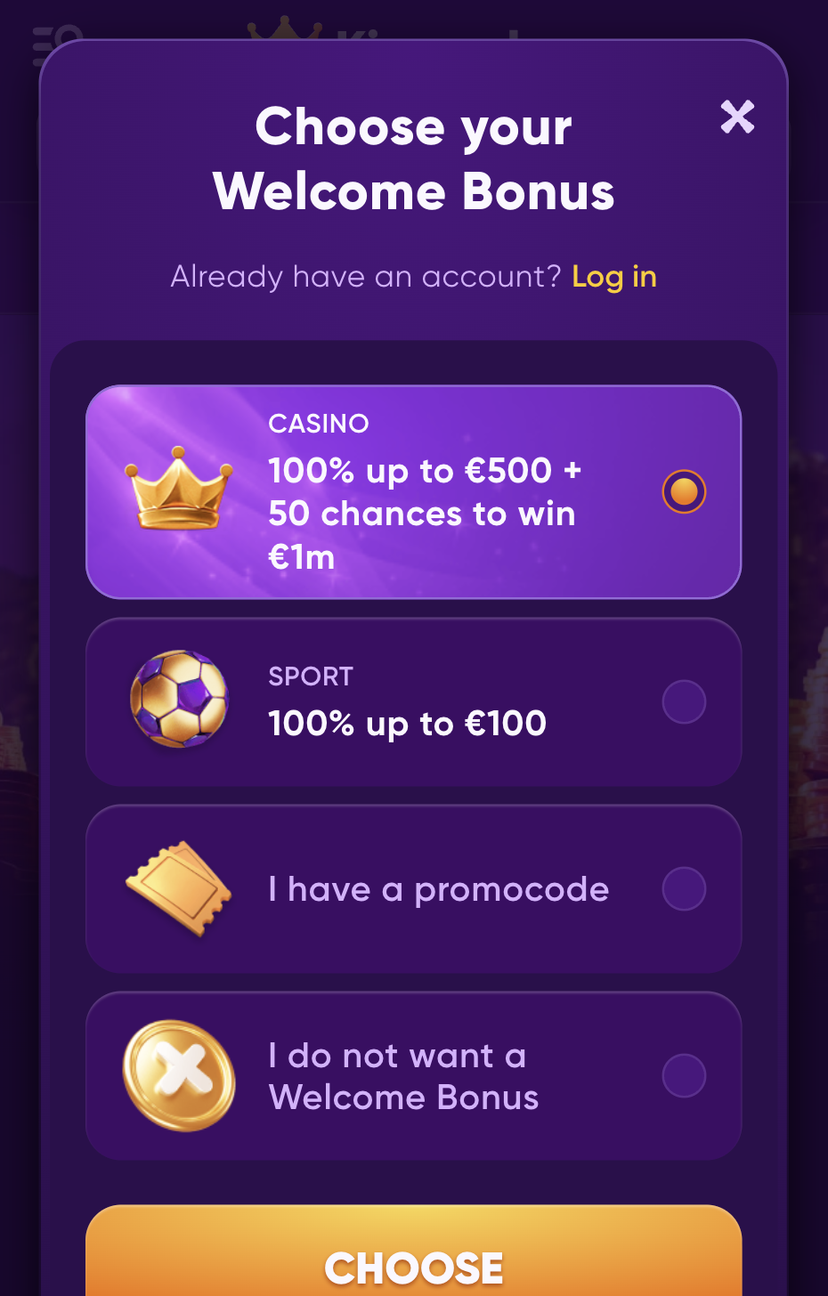 Kingmaker casino korak registracije 2