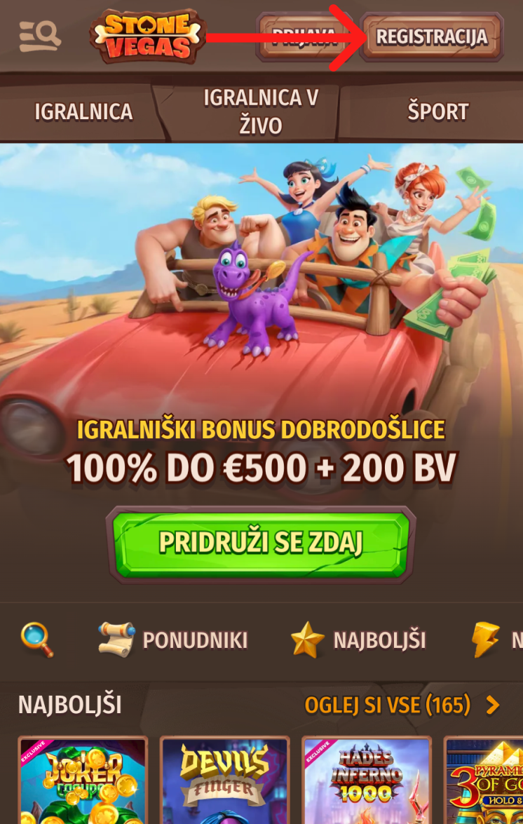 Stone Vegas korak registracije 2