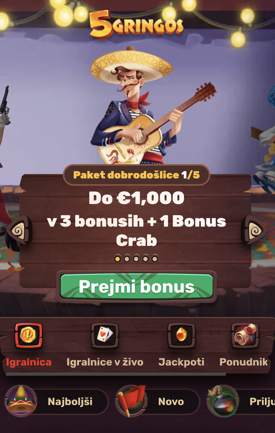 5Gringos casino 1. korak registracije