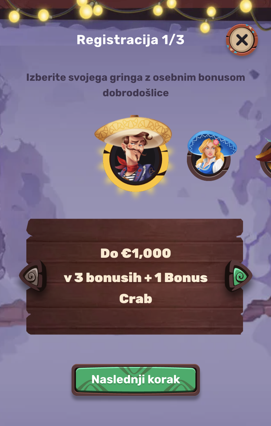 5Gringos casino 3. korak registracije