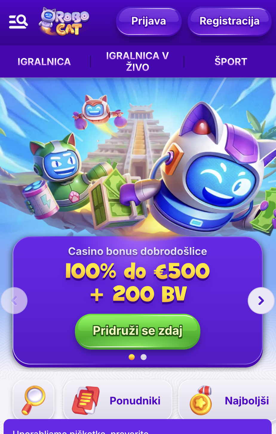 Robocat casino 1. korak registracije