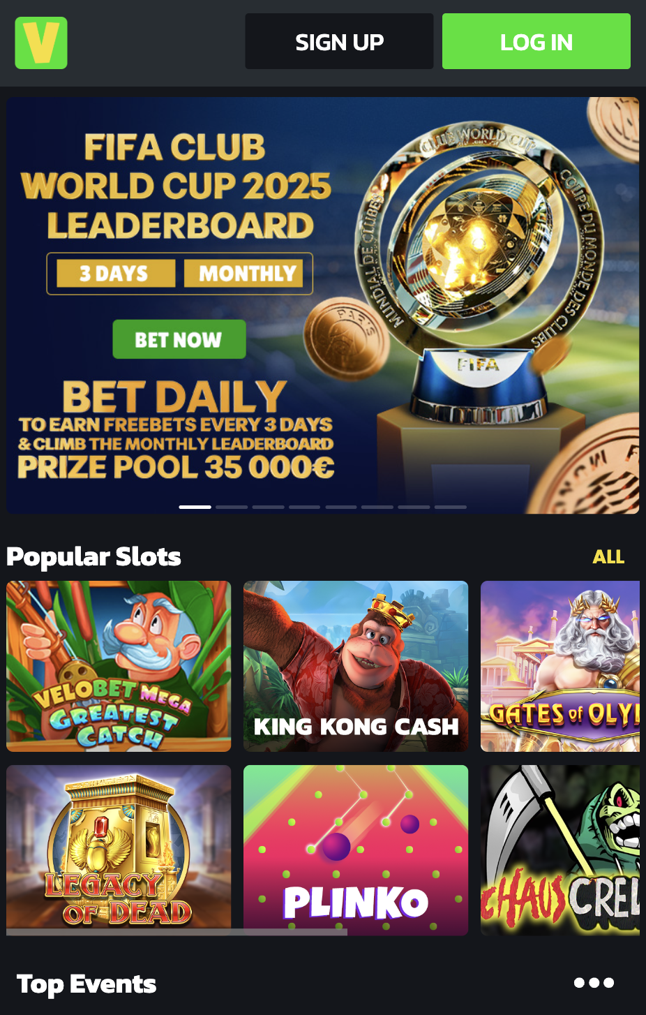 Velobet casino 1. korak registracije