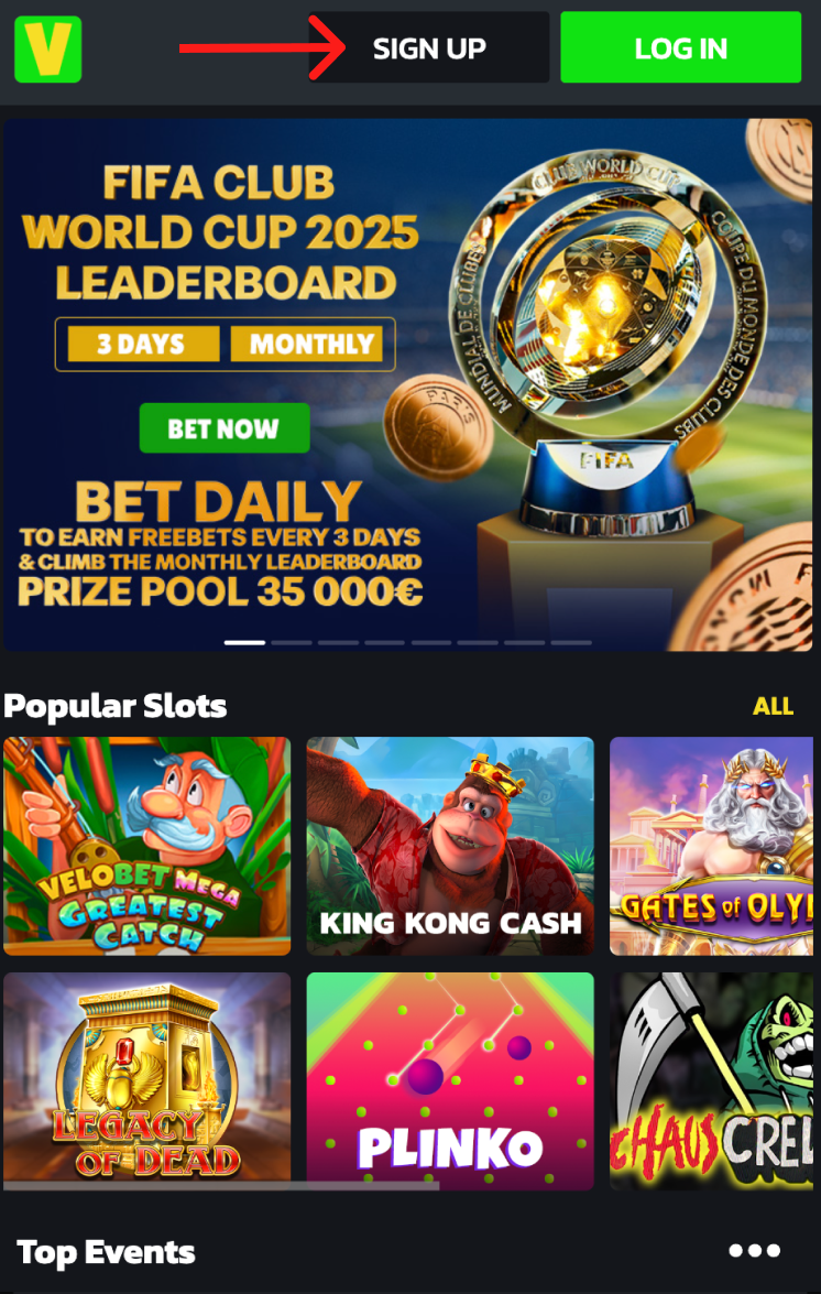 Velobet casino 2. korak registracije