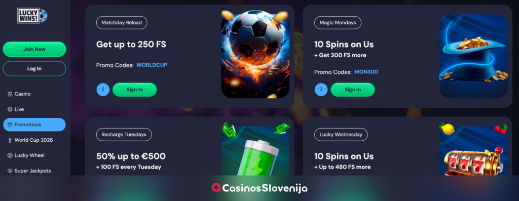 Luckywins Casino tedenski no deposit bonus